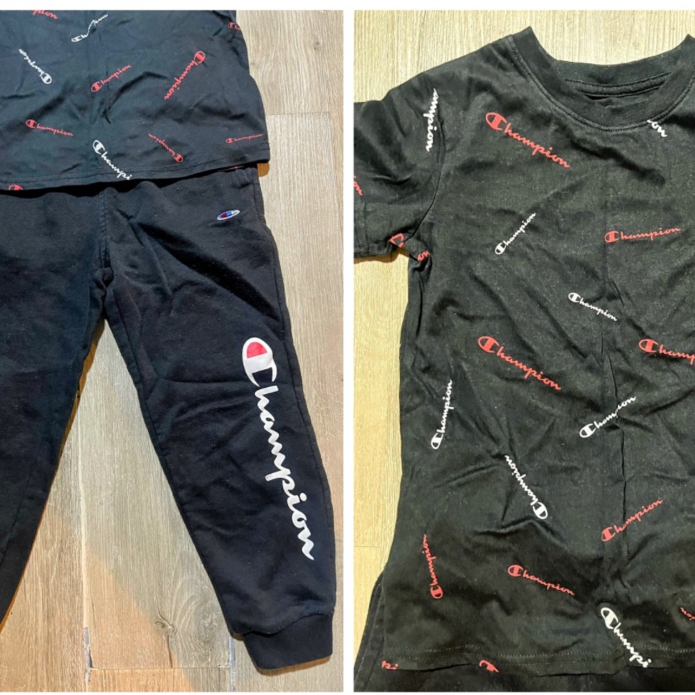 Champion Black Logo Sweatpants and T-Shirt (Tracksuit)